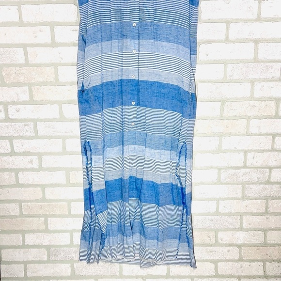 Bella Dahl Frayed Hem Duster Blue Striped Maxi Dress Linen Blend Size S - Picture 5 of 12